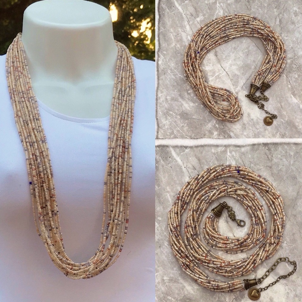 Statement Bohemian Necklace, Seed Beads, Long Handmade,Multi Strands